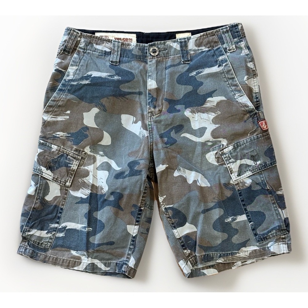 Volcom Scout‎ Mens 32x10.5 Green Camo Mission Military Camo Cargo Shorts Pockets